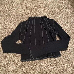 Chic Black Long Sleeve Top with Gray Accents